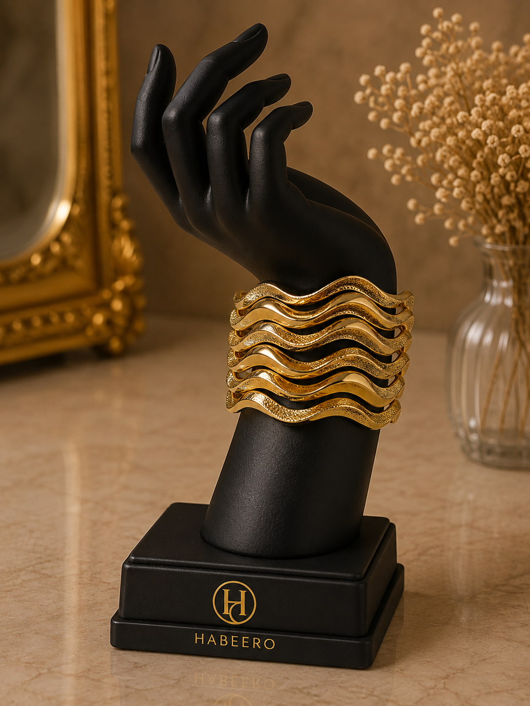 Armreifen mit Größen - 60-65-70 Eleganter goldfarbener Wellen-Armreif – verschiedene Größen – Bild 1