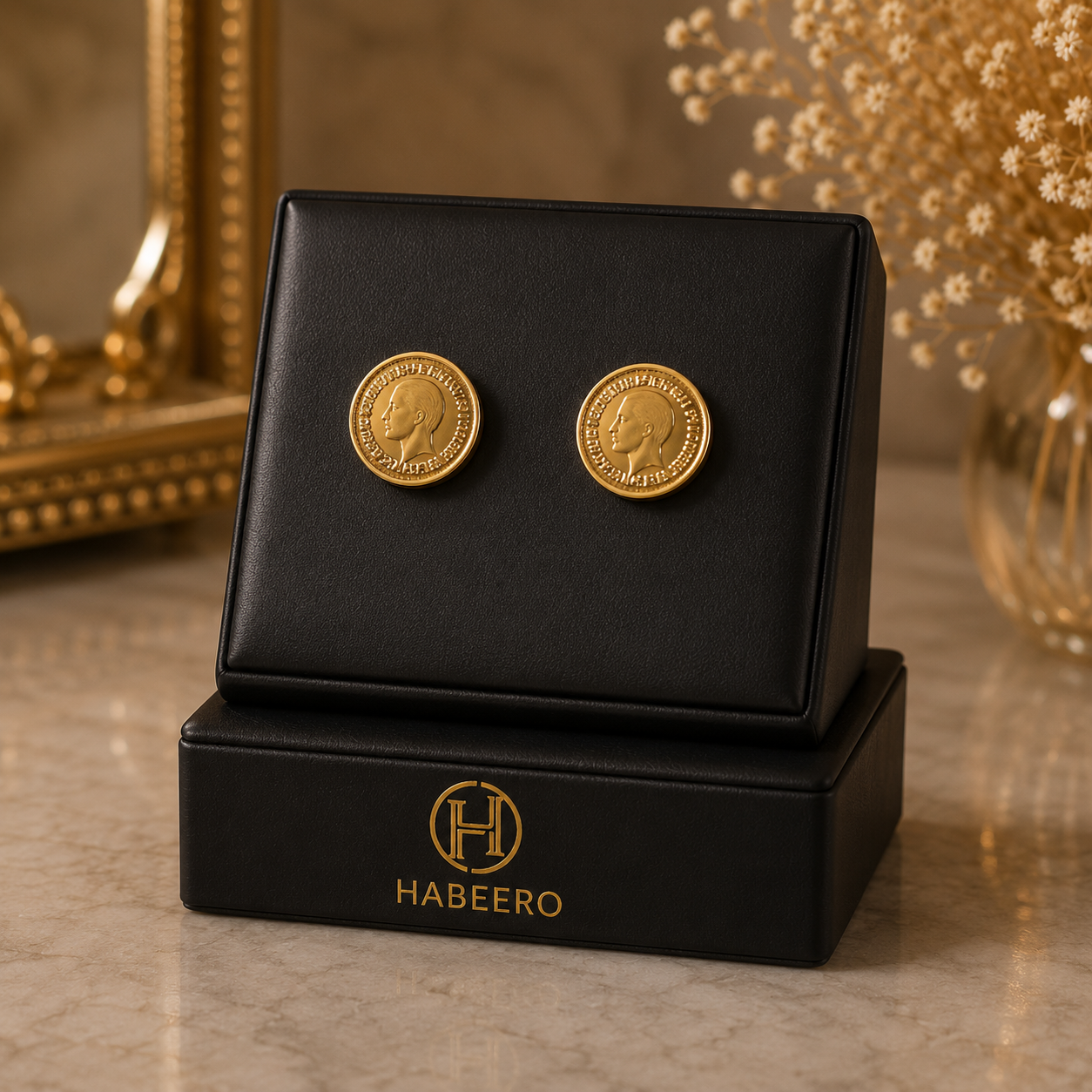 Ohrringe Pfund-Design Goldfarbene Pfund-Design-Ohrringe im klassischen Design – Bild 1